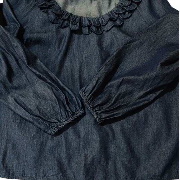 $118 NEW DRAPER JAMES Chambray Denim Peasant Top Blouse 1X Ruffle Boho Feminine - Picture 6 of 12